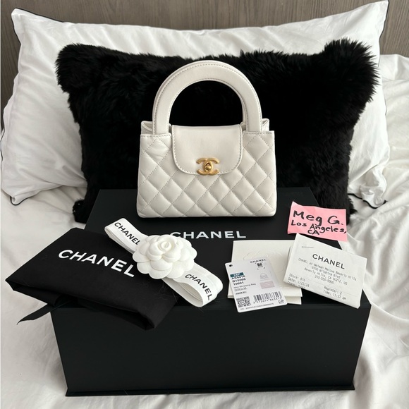 NWT π€ CHANEL 24P White Leather Small Nano Shopper Kelly Bag - Picture 5 of 16